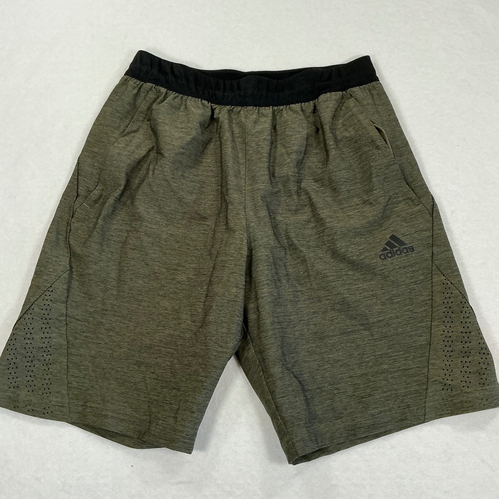 Adidas Mens Heathered Olive Green Athletic Gym Training Shorts Size Small